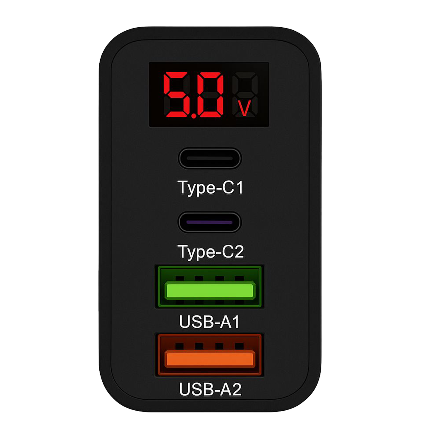 Fast Charger, 2 USB + 2 Type-C, LED Display