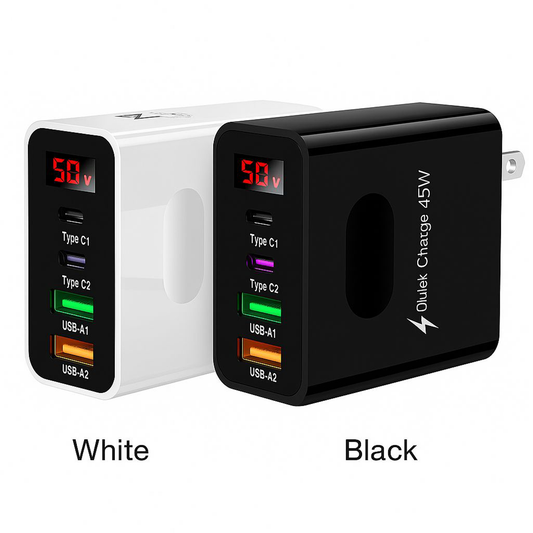Fast Charger, 2 USB + 2 Type-C, LED Display