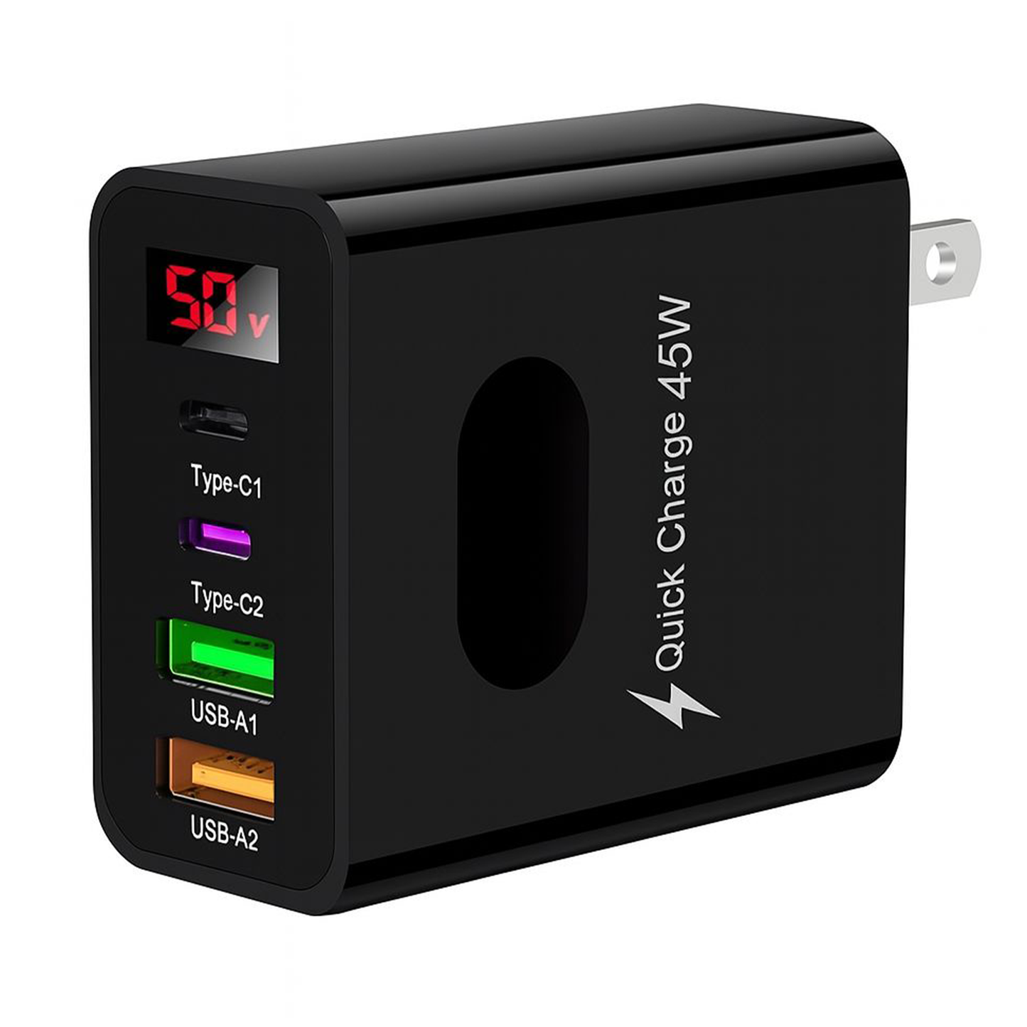 Fast Charger, 2 USB + 2 Type-C, LED Display
